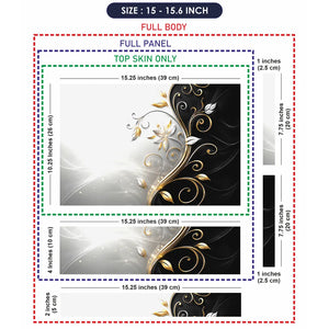 Abstract Silver Gold Floral Swirl on Grey Laptop Skin - View 8