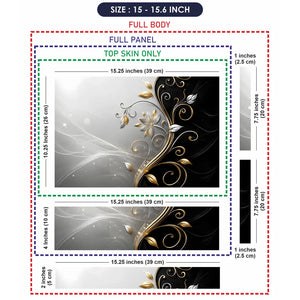 Abstract Silver Gold Floral Swirl on Grey Laptop Skin - View 8