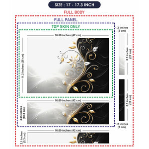 Abstract Silver Gold Floral Swirl on Grey Laptop Skin - View 9