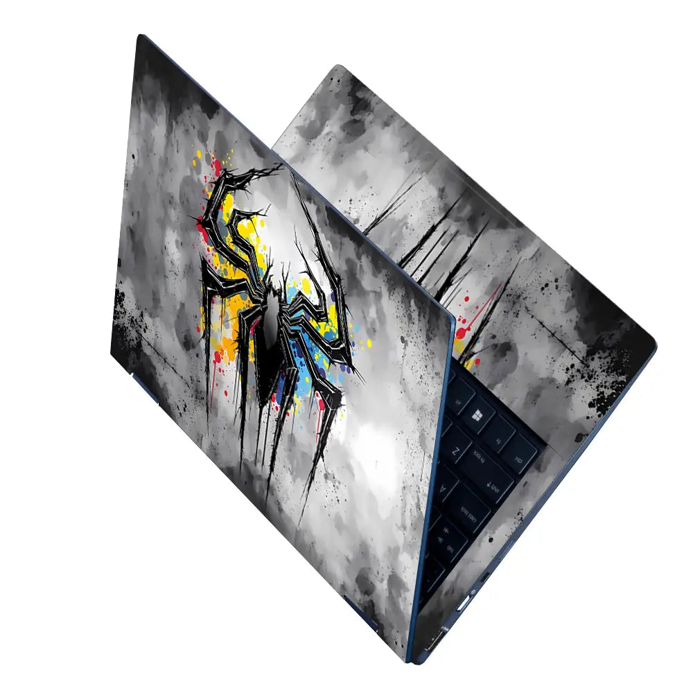 Abstract Spider Art With Color Splashes Laptop Skin - View 2