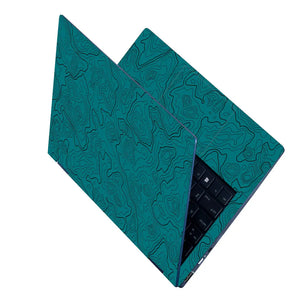 Abstract Teal Contour Lines Pattern Laptop Skin - View 2