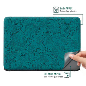 Abstract Teal Contour Lines Pattern Laptop Skin - View 4