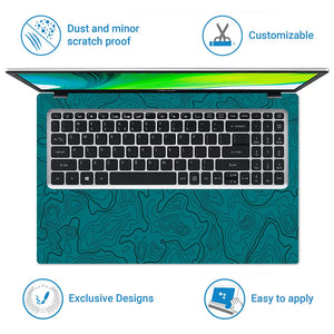 Abstract Teal Contour Lines Pattern Laptop Skin - View 5