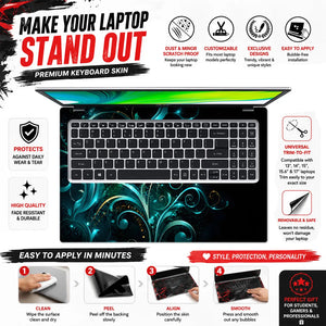 Abstract Teal Glowing Floral Vector Swirls Laptop Skin - View 5