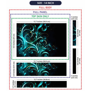 Abstract Teal Glowing Floral Vector Swirls Laptop Skin - View 7