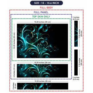 Abstract Teal Glowing Floral Vector Swirls Laptop Skin - View 8