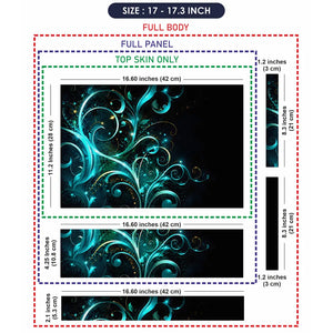 Abstract Teal Glowing Floral Vector Swirls Laptop Skin - View 9