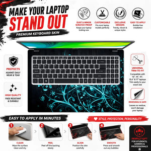 Abstract Teal Glowing Vines on Dark Wood Laptop Skin - View 5