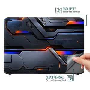 Abstract Tech Carbon Orange Blue Lines Laptop Skin - View 4