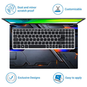 Abstract Tech Carbon Orange Blue Lines Laptop Skin - View 5