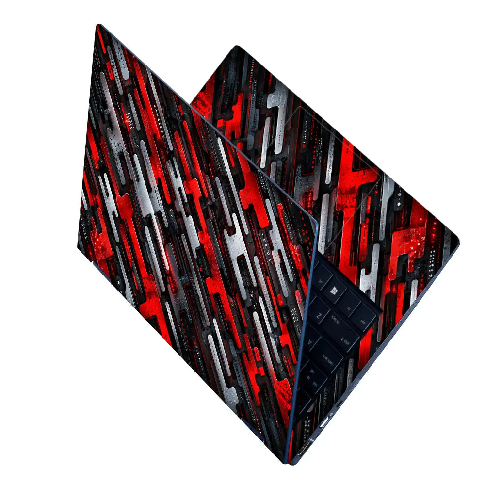 Abstract Tech Red Bars Circuit Laptop Skin - View 2