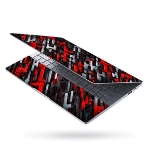 Abstract Tech Red Bars Circuit Laptop Skin - View 3