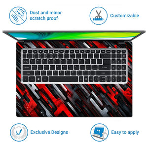 Abstract Tech Red Bars Circuit Laptop Skin - View 5