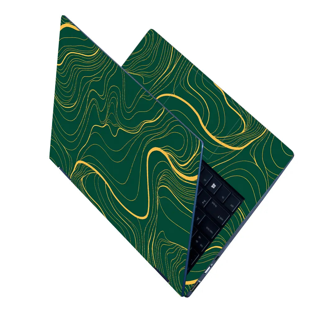 Abstract Topographic Lines Gold Green Laptop Skin - View 2