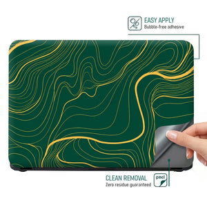 Abstract Topographic Lines Gold Green Laptop Skin - View 4