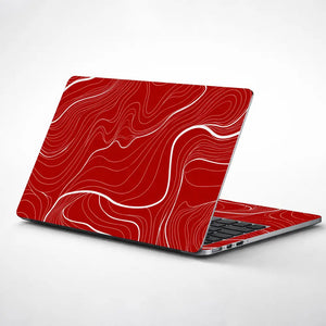 Abstract Topographic Lines White Red Laptop Skin - View 1