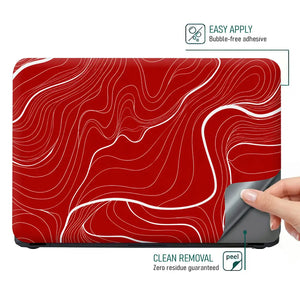 Abstract Topographic Lines White Red Laptop Skin - View 4