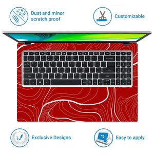 Abstract Topographic Lines White Red Laptop Skin - View 5