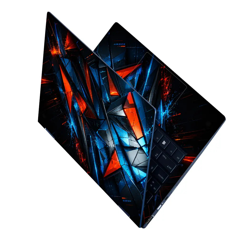 Abstract Triangles Orange Blue Energy Laptop Skin - View 2