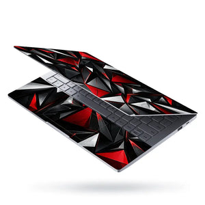 Abstract Triangles Red Black Glossy Laptop Skin - View 3