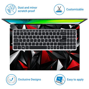 Abstract Triangles Red Black Glossy Laptop Skin - View 5