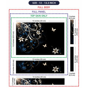 Abstract White Lilies and Butterflies on Black Laptop Skin - View 6