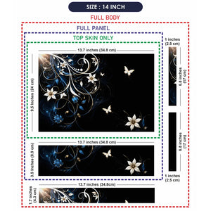Abstract White Lilies and Butterflies on Black Laptop Skin - View 7