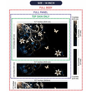 Abstract White Lilies and Butterflies on Black Laptop Skin - View 7
