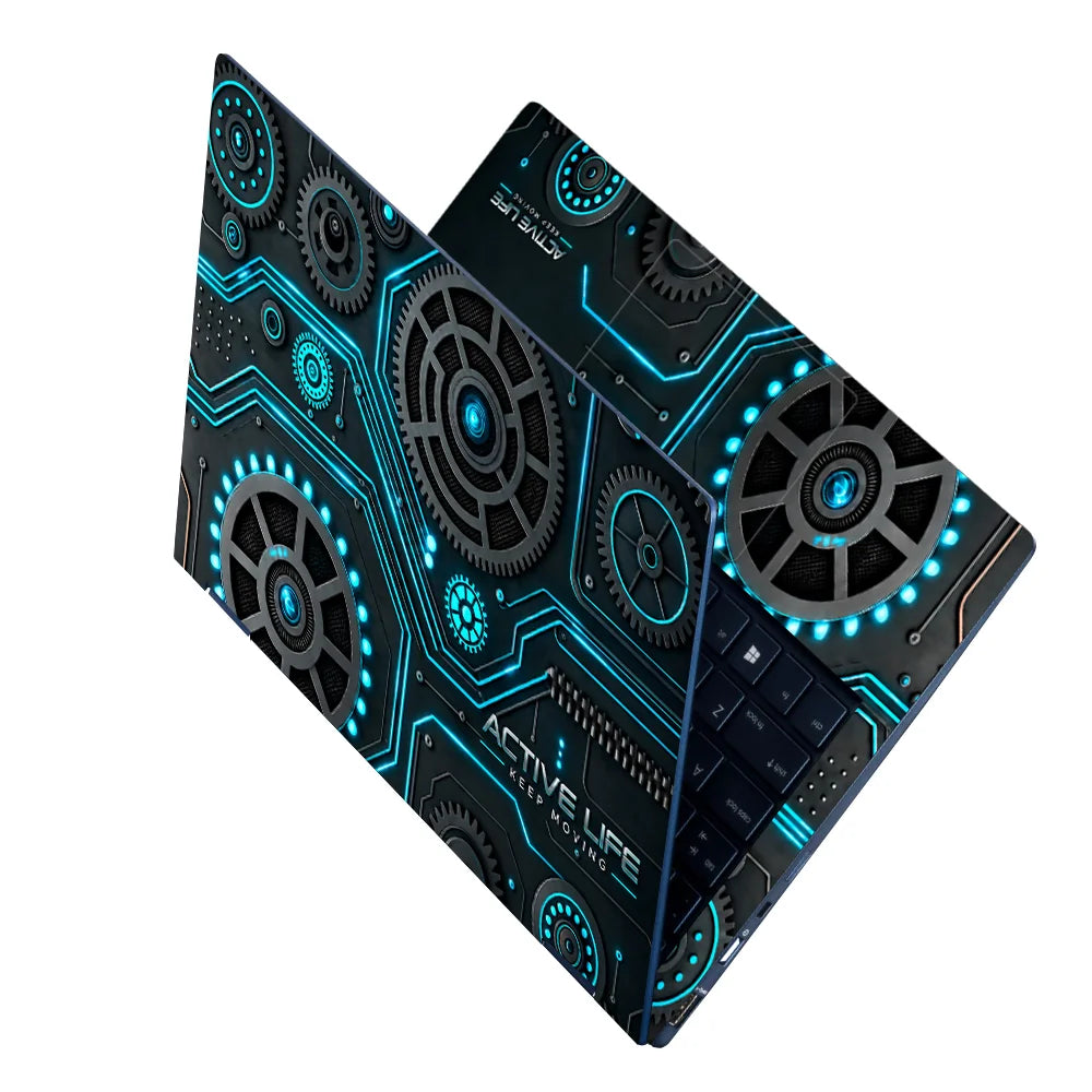 Active Life Cyan Gears Laptop Skin - View 2