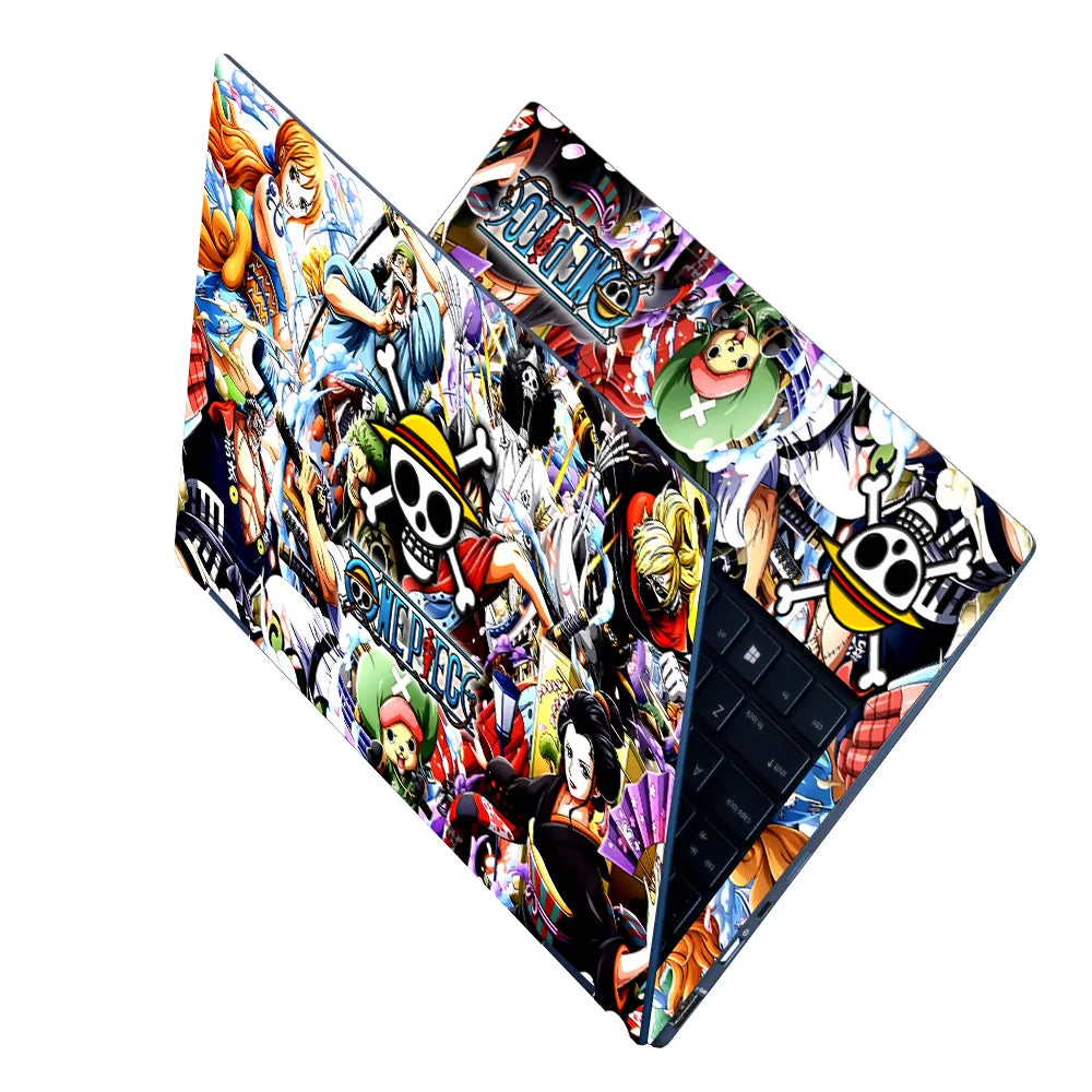 Anime Collage One Piece Logo in Center Laptop Skin - View 2