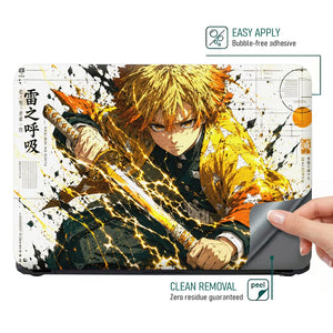 Anime Demon Slayer Zenitsu Sword Draw Yellow Laptop Skin - View 4
