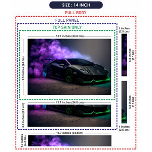 Black Sports Car Green Neon Lights Purple Smoke Laptop Skin - View 7