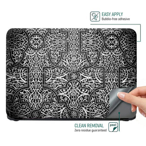 Black White Arabesque Tile - Metallic and Textured Finish Laptop Skin - View 4
