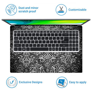Black White Arabesque Tile - Metallic and Textured Finish Laptop Skin - View 5