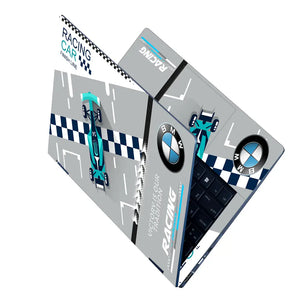 Blue BMW Racing Car Finish Line Laptop Skin - View 2