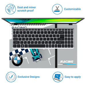 Blue BMW Racing Car Finish Line Laptop Skin - View 5