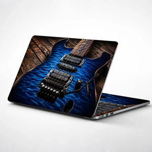 Blue Ibanez Quilted Guitar Wood Laptop Skin - View 1