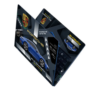 Blue Porsche 911 Carrera GTS RS Dark Topographic Design Laptop Skin - View 2