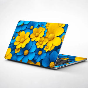 Blue Yellow Daisies Cluster Laptop Skin - View 1