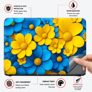 Blue Yellow Daisies Cluster Laptop Skin - View 4