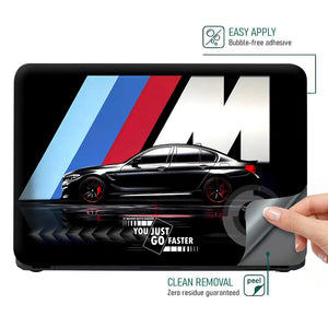 BMW Black M Stripe Speed Sedan Laptop Skin - View 4