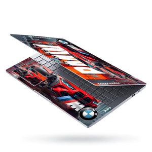 BMW M Series Red Sports Car with Urban Street Background Laptop Skin - View 3