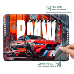 BMW M Series Red Sports Car with Urban Street Background Laptop Skin - View 4