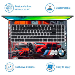 BMW M Series Red Sports Car with Urban Street Background Laptop Skin - View 5