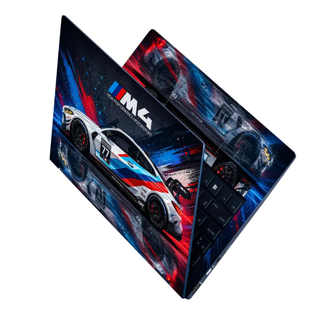 BMW M4 Race Car 77 Side Splash Laptop Skin - View 2