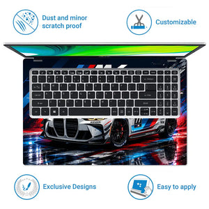 BMW M4 Race Car Front M Power Laptop Skin - View 5