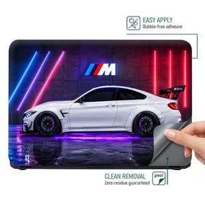 BMW M4 White Neon Garage Laptop Skin - View 4