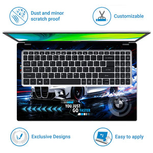 BMW M4 White Smoke Drift Blue Laptop Skin - View 5