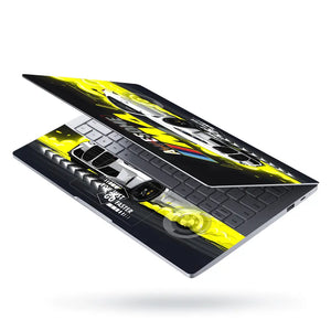 BMW M4 Yellow Smoke Drift Art Laptop Skin - View 3