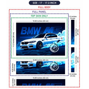 BMW M5 White Blue Neon Car Laptop Skin - View 9